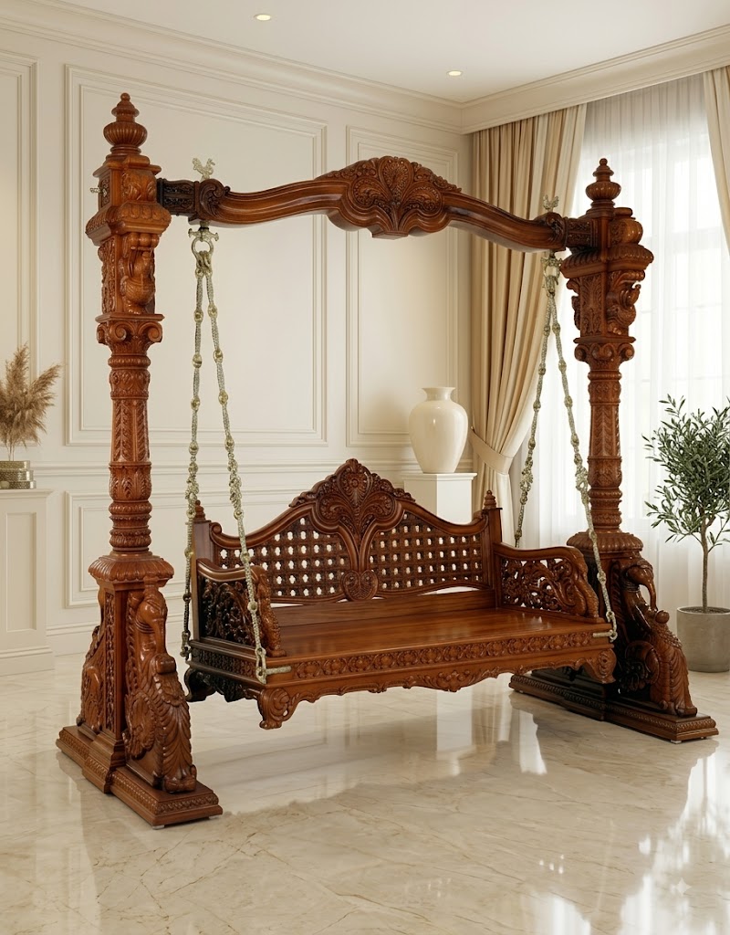 Handcrafted Teak Wood Indoor Swing with Natural Finish