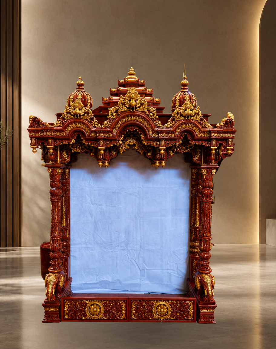 Handcrafted Dual-Tone Teak Wood Mandir
