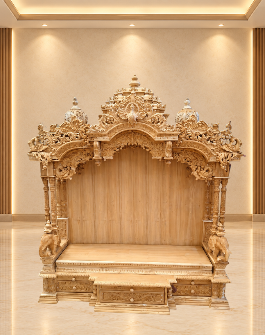 Handcrafted Teak Wood Pooja Mandir with Storage