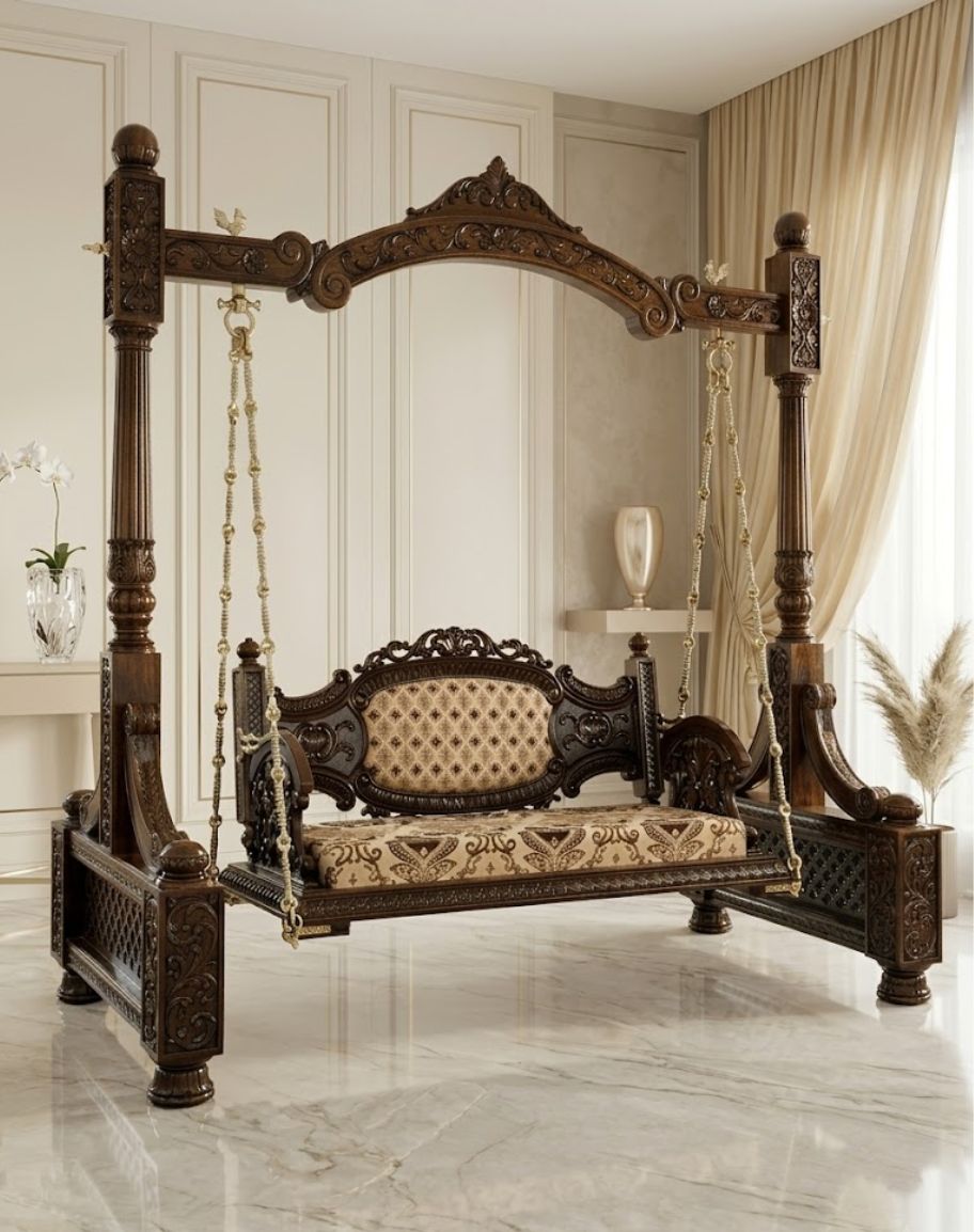 Handcrafted Teak Wood Swing with Walnut Finish