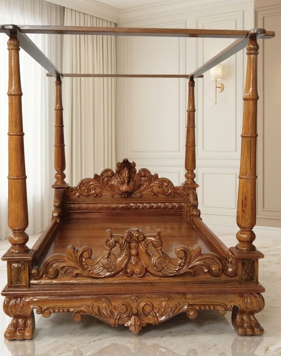 Naddu Gopal Krishna Handcrafted Teak Wood Bed
