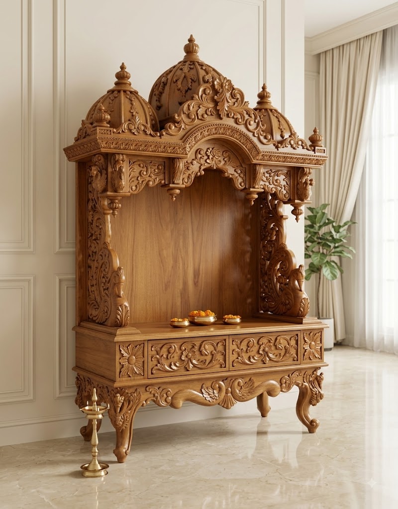 Handcrafted Sagwan Wood Temple with Natural Polish